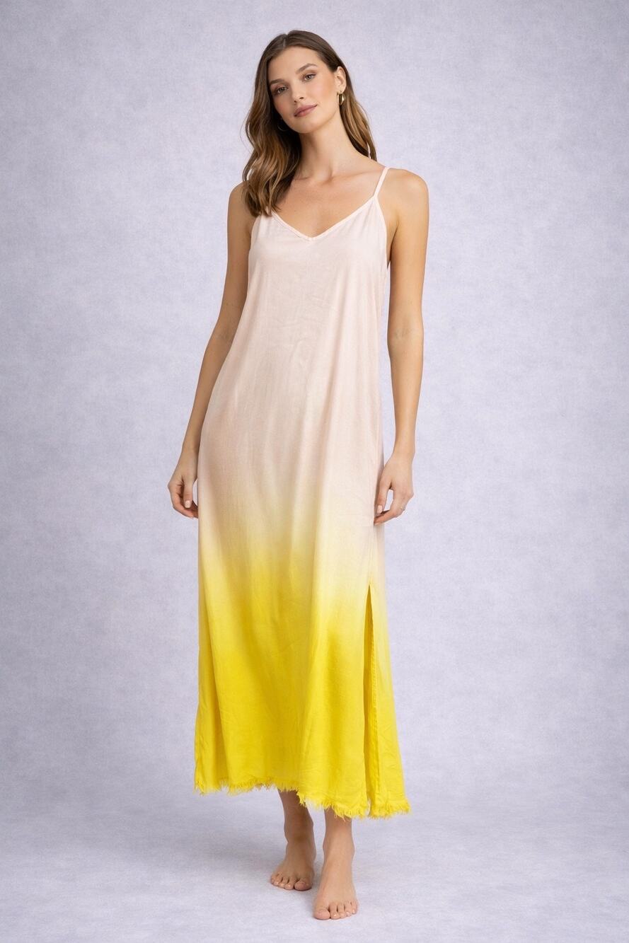 Raquel Allegra Yellow Ombre Bias-Cut Slip Dress 00